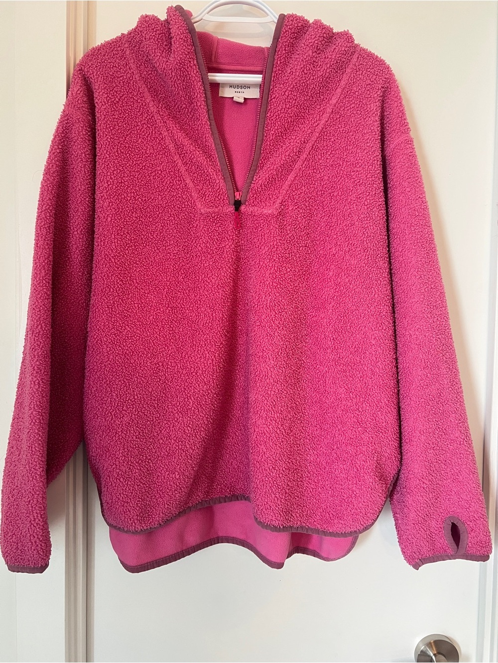 Hudson Jeans Bright Pink Sherpa Zip Pullover